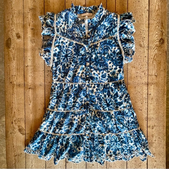 House of Harlow 1960 Dresses & Skirts - House of Harlow 1960 Melba Blue Floral Ruffle Button Front Dress Size M